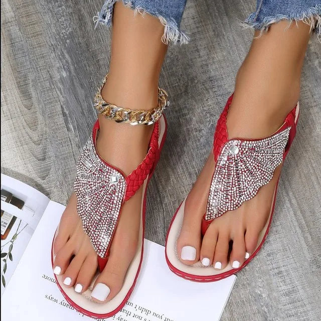 2023 Women's Summer Shoes Fashion Rhinestones New Sandals Flat Outdoor Beach Sandals Women Casual Clip Toe Sandalias De Mujer