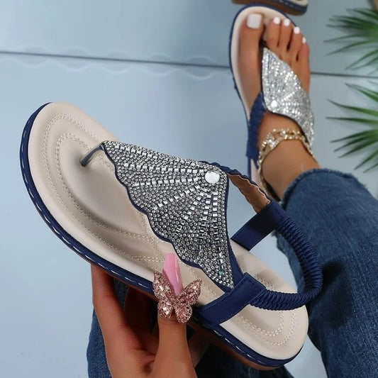 2023 Women's Summer Shoes Fashion Rhinestones New Sandals Flat Outdoor Beach Sandals Women Casual Clip Toe Sandalias De Mujer